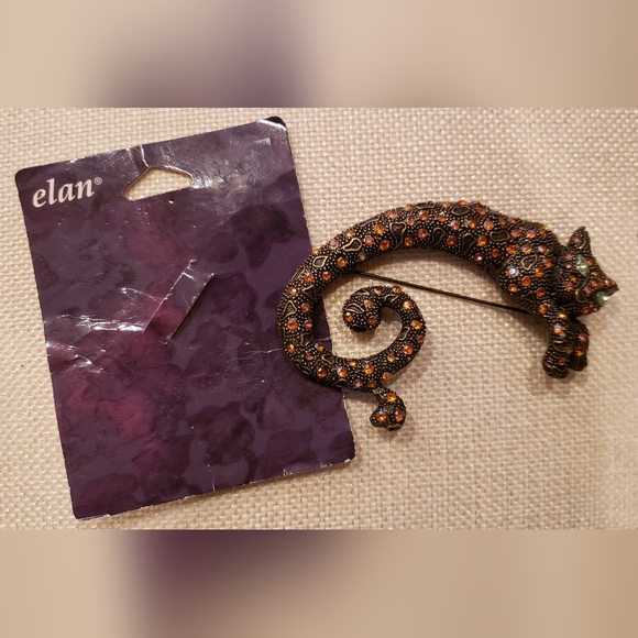 Leopard Brooch bronze metalic with amber coloured rhinestones NEW - Picture 3 of 3